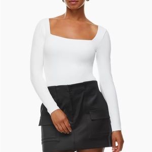 Aritzia babaton contour square neck long sleeve bodysuit white